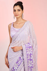 Purple Georgette Sequins Embroidered Ombre Saree