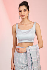 Grey Georgette Sequins Embroidered Ombre Saree