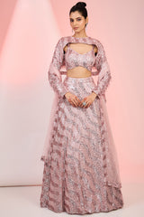 Pink glitter sequin line style embroidery lehenga